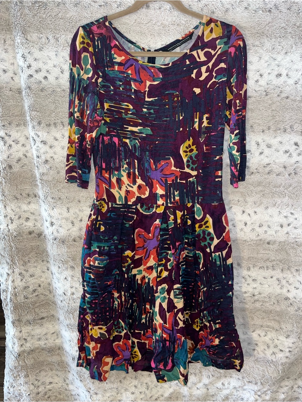 Peruvian Connection Multicolor Floral Print Midi Dress with Pockets Size Small